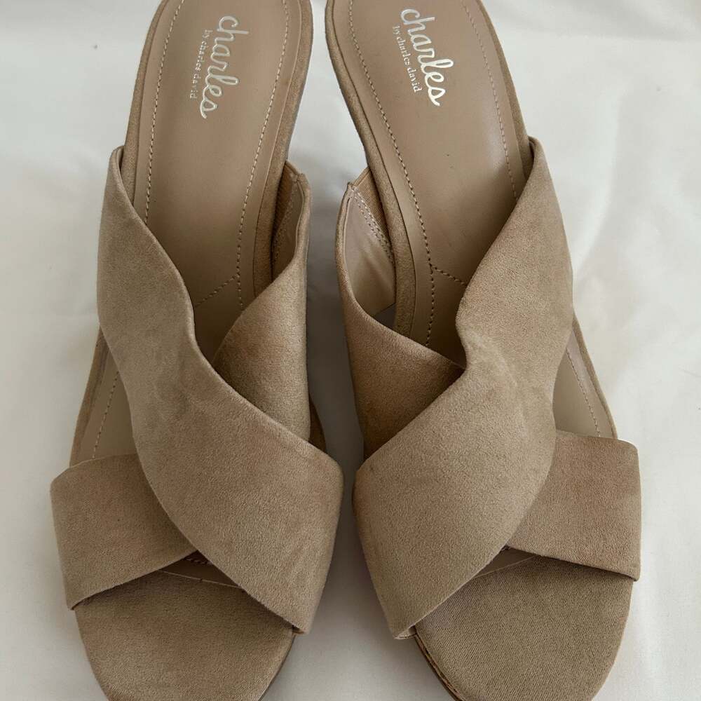 Charles by Charles David Latrice Nude Microsuede Cork Platform Wedge Sandals